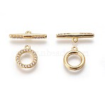 Brass Micro Pave Cubic Zirconia Toggle Clasps, Golden, Ring: 14x11.5x2mm, Hole: 1.2mm, Inner Diameter: 7mm, Bar: 20.5x5x2.5mm, Hole: 1.2mm(KK-F098-06G)