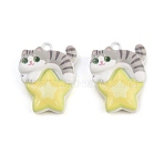 Baking Paint Zinc Alloy Pendants, Cat Shape with Star Charms, Colorful, 18.5x14.5x5mm, Hole: 1.2mm(AL-CBA032C-05)