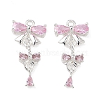 Brass Micro Pave Cubic Zirconia Pendants, Bowknot Charms, 925 Sterling Silver Plated, 21.5x11x3.5mm, Hole: 1.4mm(KK-C115-09S-01)