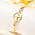201 Stainless Steel Flat Round Link Bangles for Women, Real 18K Gold Plated, Cross, 1/8 inch(0.4cm), Inner Diameter: 2 inch(5.1cm)x2-5/8 inch(6.6cm)(BJEW-R014-01G-03)
