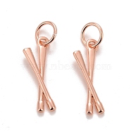 Rack Plating Real 18K Gold Plated Brass Pendants, with Jump Rings, Long-Lasting Plated, Lead Free & Cadmium Free, Drumstick, Rose Gold, 19.5x6x1.5mm, Jump Ring: 6x0.5mm, 4.5mm Inner Diameter.(KK-E271-02RG)