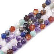 Natural Mixed Stone Beads Strands, Star Cut Round Beads, Faceted, 7~8x6~7.5x6~7.5mm, Hole: 1mm, about 50pcs/strand, 15.9 inch(G-T064-44B)