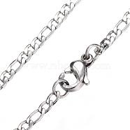 304 Stainless Steel Figaro Chain Necklaces, with Lobster Clasp, Stainless Steel Color, 19.7 inch(50cm), 2mm(STAS-F034-06P)