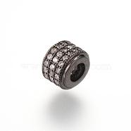 Brass Micro Pave Cubic Zirconia Beads, Column, Gunmetal, 9x6.5mm, Hole: 4mm(ZIRC-S053-YS013-3)