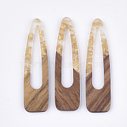 Resin & Walnut Wood Big Pendants, with Gold Foil, Snap Hair Clip Shape, Gold, 66~66.5x17x3~3.5mm, Hole: 1.5mm(RESI-S358-99H)