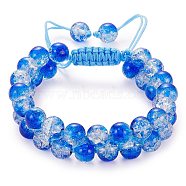 Sparkling Round Glass Braided Bead Bracelet, Double Layered Wrap Adjustable Bracelet for Women, Blue, Inner Diameter: 2~3-1/8 inch(5~7.8cm) (BJEW-SW00082-20)