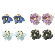 Natural Mixed Gemstone Chips Beaded Flower Stud Earrings, Golden Brass Jewelry, 14~19x13~17mm(EJEW-JE05282)