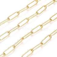 Soldered Brass Paperclip Chains, Drawn Elongated Cable Chains, Cadmium Free & Lead Free, Long-Lasting Plated, Real 18K Gold Plated, 14x4.5x1mm(CHC-D025-03G)