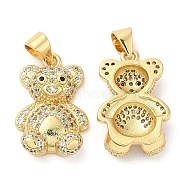 Brass Micro Pave Cubic Zirconia Pendants, Lead Free & Cadmium Free, Bear Charms, Real 18K Gold Plated, 20x13x5mm, Hole: 5.3x3.5mm(KK-M249-12G)