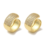 Rack Plating Brass Micro Pave Clear Cubic Zirconia Ring Cuff Earrings for Women, Cadmium Free & Lead Free, Long-Lasting Plated, Real 18K Gold Plated, 16x8mm(EJEW-P280-12G)