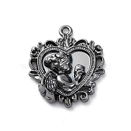 Rack Plating Alloy Pendants, Heart with Angel, Gunmetal, 23x19.5x5mm, Hole: 1.5mm(PALLOY-V002-08B)