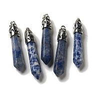 Natural Blue Spot Jasper Pointed Big Pendants, Faceted Bullet Charms with Rack Plating Platinum Plated Brass Findings, 56~65x11~11.5x10~10.5mm, Hole: 4X3mm(G-Z055-01P-07)