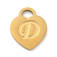 Ion Plating(IP) 304 Stainless Steel Pendants, Laser Cut, Heart with Letter Charm, Golden, Letter D, 15x12x1mm, Hole: 3x3.5mm(FIND-M017-01G-D)