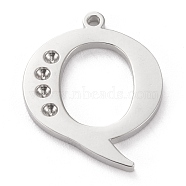 304 Stainless Steel Letter Pendant Rhinestone Settings, Stainless Steel Color, Letter.Q, Q: 19x15x1.5mm, Hole: 1.2mm, Fit for 1.6mm rhinestone(X-STAS-J028-01Q)
