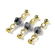 Natural Snowflake Obsidian with Brass Fold Over Clasps, Real 18K Gold Plated, Long-Lasting Plated, Rack Plating, Faceted Twist, 45mm(G-G141-02G-15)