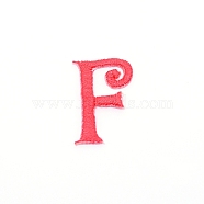 Computerized Embroidery Cloth Iron on/Sew on Patches, Costume Accessories, Appliques, Letter, Red, Letter.F,  25x27x1.4mm(DIY-TAC0007-90F)