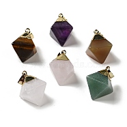 Natural Mixed Stone Gemstone Pendants, with Golden Tone Brass Findings, Rhoumbus, 24~26x21~23x16~17mm, Hole: 4.5x8mm(G-P474-03G)