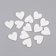 Spray Painted Wood Cabochons, Laser Cut Wood Shapes, Heart, White, 19.5~20x19.5~20x1.5mm(WOOD-L007-28)