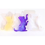 DIY Silicone Candle Molds, for Candle Making, White, Cat Shape, 12.5x10.6x2.6cm(SIL-Z020-06A)