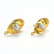Natural Cultured Freshwater Pearl Stud Earring Findings, with Brass Findings, Flower, White, 21x11.8x6mm, Hole: 2mm, Pin: 0.7mm(KK-G398-12G)
