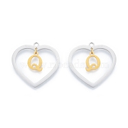 201 Stainless Steel Pendants, Hollow, Heart with Letter A~Z, Real Gold Plated & Stainless Steel Color, Letter.Q, 29x29.5x1mm, Hole: 2mm, A~Z: 12x8~10.5x1mm(STAS-N090-LA894-Q-P)