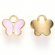 Alloy Enamel Charms, Butterfly, Light Gold, Pink, 8x8x3mm, Hole: 1.6mm(X-ENAM-S121-071)