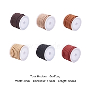 Faux Suede Cord Sets, Faux Suede Lace, Mixed Color, 5x1.5mm, about 5.46 yards(5m)/roll, 6roll/bag(LW-YW0001-01B)