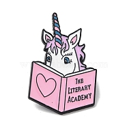 Alloy Brooches, Bookish Animal Enamel Pins for Clothes Backpack, Pink, Unicorn, 35x22mm(JEWB-I032-18EB-02)