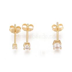 925 Sterling Silver Stud Earrings Set, with Clear Cubic Zirconia and Ear Nuts, Square, Golden, 13~14mm, Pin: 0.7mm, 3pcs/set(STER-D033-17G)