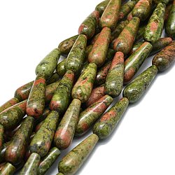 Natural Unakite Beads Strands, Waterdrop, 30x10mm, Hole: 1.4mm, about 13pcs/strand, 15.75''(40cm)(G-E576-42)