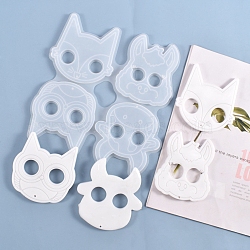 Animal Self Defense Keychain Silicone Molds, Resin Casting Molds, For UV Resin, Epoxy Resin Jewelry Making, Owl, Cow, Donkey & Fox, White, 235x220x7mm(DIY-P006-25)