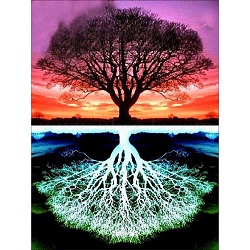 Fancy Tree Sunset Glow Reflection Scenery DIY Diamond Painting Kit, Including Resin Rhinestones Bag, Diamond Sticky Pen, Tray Plate and Glue Clay, Colorful, 400x300mm(PW-WG37444-01)