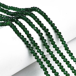 Glass Beads Strands, Faceted, Rondelle, Dark Green, 6x5mm, Hole: 1mm, about 83~85pcs/strand, 38~39cm(EGLA-A034-T6mm-D24)