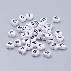 Acrylic Horizontal Hole Letter Beads, Heart with Letter, White, 7x7x4mm, Hole: 1mm, about 3500pcs/500g(MACR-PB37C9679-2)