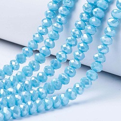 Electroplate Glass Beads Strands, Opaque Solid Color, AB Color Plated, Faceted, Rondelle, Deep Sky Blue, 8x6mm, Hole: 1mm, about 68pcs/strand, 15.5 inch(38.75cm)(EGLA-A034-P8mm-B15)