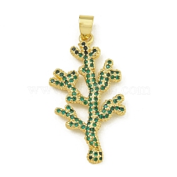 Rack Plating Brass Pave Cubic Zirconia Pendants, Lead Free & Cadmium Free, Real 18K Gold Plated, Sea Green, 38x20.5x3.5mm, Hole: 5.5mm(KK-U029-11G-03)