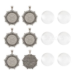 DIY Making, Flower Alloy Pendant Cabochon Settings and Clear Glass Cabochons, Antique Silver, 24.5~25x6~7mm, 10pcs/set(DIY-TA0002-29)
