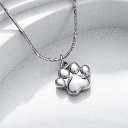 304 Stainless Steel Dog Paw Print Pendant Necklaces for Women, Stainless Steel Color, 17.72 inch(45cm)(NJEW-Z044-13P)