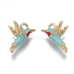 Brass Enamel Charms, Nickel Free, Real 18K Gold Plated, Bird, Sky Blue, 9.5x14x7.5mm, Hole: 1.6mm(KK-T038-439G)