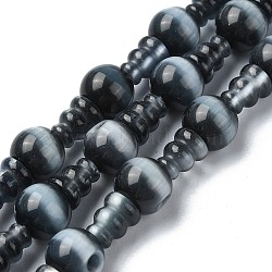 Cat Eye 3-Hole Guru Bead Strands, for Buddhist Jewelry Making, T-Drilled Beads, Black, 16x10mm, Hole: 2~2.5mm(G-K149-52A)