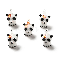 Handmade Lampwork Pendants, Panda Charms, White, 23~24x15~16x15~18mm, Hole: 3~3.5mm(LAMP-TAG0001-05)