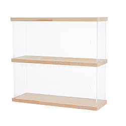 2-Tier Transparent Acrylic Minifigures Display Case with Wooden Base, for Models, Building Blocks, Doll Display Holder, Rectangle, PapayaWhip, Finished Poduct: 9.7x39.5x27.45cm(ODIS-WH0043-65)