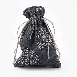 Polycotton(Polyester Cotton) Packing Pouches Drawstring Bags, with Printed Tree, Gray, 14x10cm(ABAG-T006-A21)
