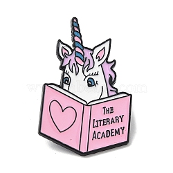 Alloy Brooches, Bookish Animal Enamel Pins for Clothes Backpack, Pink, Unicorn, 35x22mm(JEWB-I032-18EB-02)