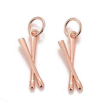 Rack Plating Real 18K Gold Plated Brass Pendants, with Jump Rings, Long-Lasting Plated, Lead Free & Cadmium Free, Drumstick, Rose Gold, 19.5x6x1.5mm, Jump Ring: 6x0.5mm, 4.5mm Inner Diameter.