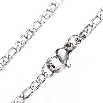 304 Stainless Steel Figaro Chain Necklaces, with Lobster Clasp, Stainless Steel Color, 19.7 inch(50cm), 2mm