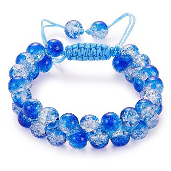 Sparkling Round Glass Braided Bead Bracelet, Double Layered Wrap Adjustable Bracelet for Women, Blue, Inner Diameter: 2~3-1/8 inch(5~7.8cm) 