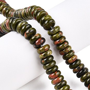 Natural Unakite Beads Strands, Rondelle, 10x4mm, Hole: 1mm, about 50pcs/strand, 7.68~8.2''(19.5~20.5cm)