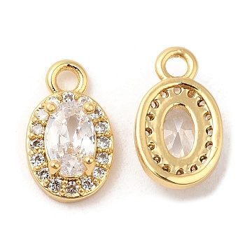Brass and Clear Cubic Zirconia Pendants, Oval, Real 18K Gold Plated, 11.5x7x3.5mm, Hole: 1.6mm