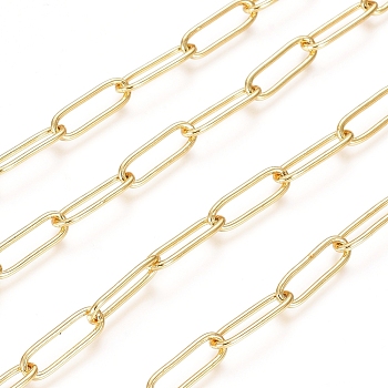 Soldered Brass Paperclip Chains, Drawn Elongated Cable Chains, Cadmium Free & Lead Free, Long-Lasting Plated, Real 18K Gold Plated, 14x4.5x1mm
